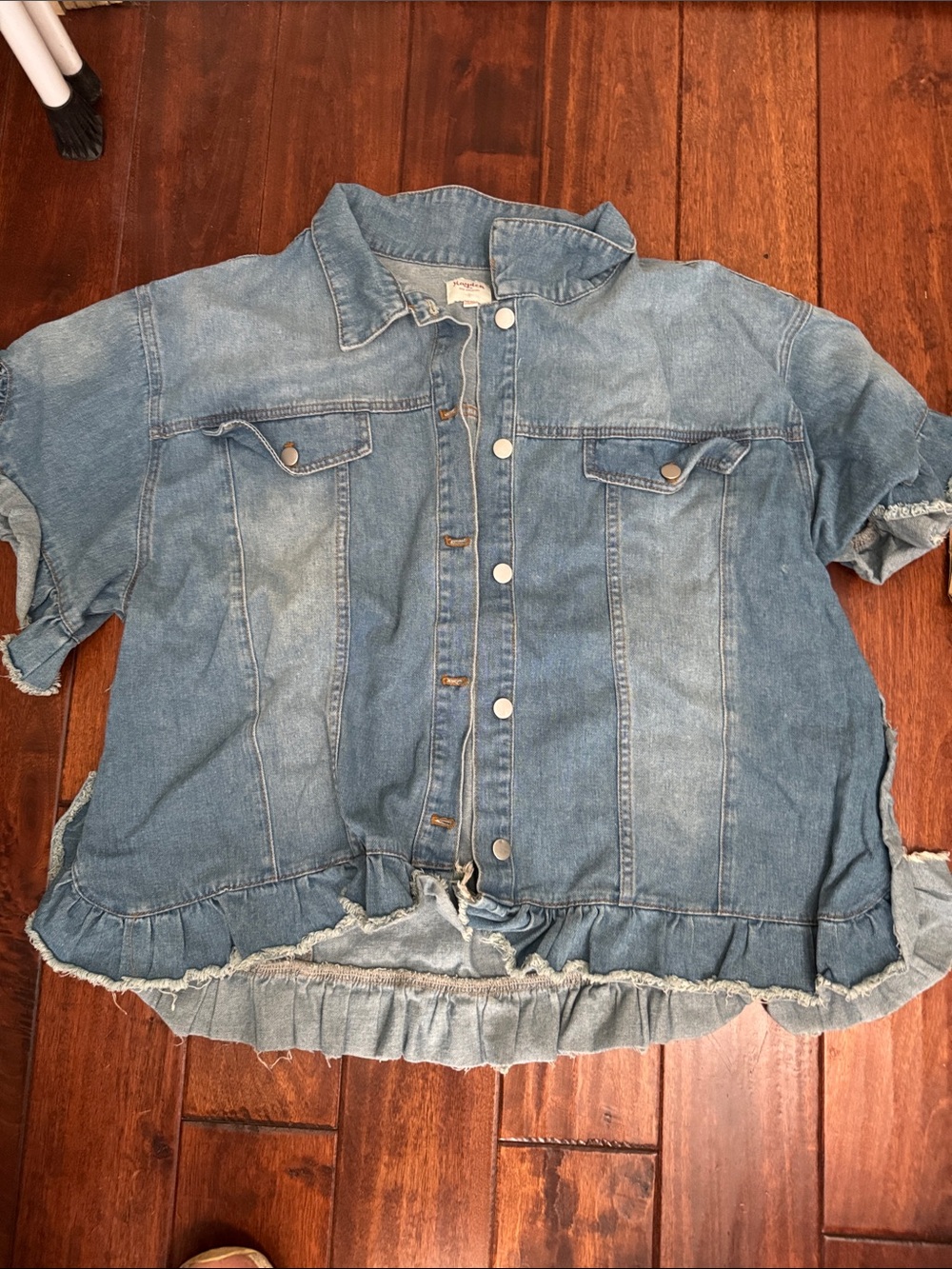 Ruffle-Hem Light Blue Denim Jacket